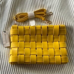 Anthropologie Lindy Woven Clutch with detachable strap (Yellow) NWT